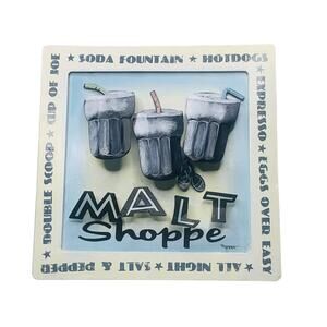 Malt Shop 3-D Metal Sign, Soda Fountain, Restaurant, 9" Retro Wall Art